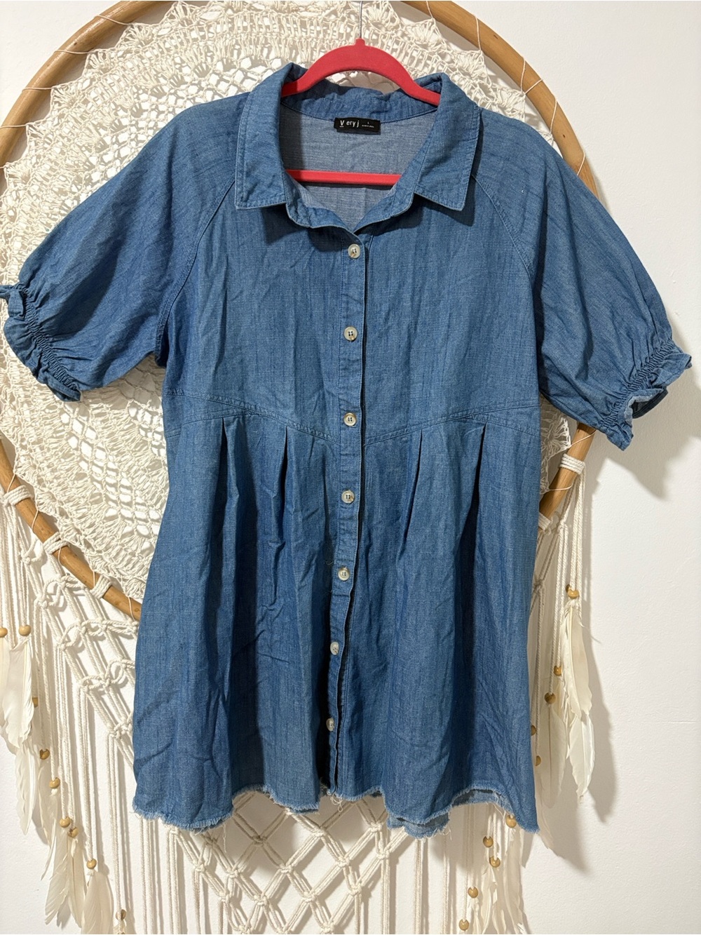 Very J Blue Chambray Button-Front Tunic